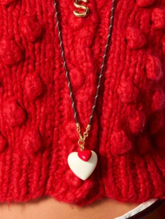 Roxanne Assoulin Jewelry - Roxanne Assoulin The Happy Cord Long Big Double Heart Necklace Burgundy/Cream